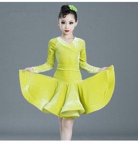 Girls competition velvet long sleeves latin dance dresses salsa rumba chacha dance dress costumes