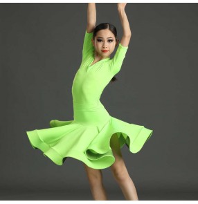 Girls competition wine neon green latin dance dresses children latin dance costumes stage performance latin dance skirts