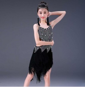 Girls diamond competition professional latin dance dresses stage performance salsa rumba chacha dance dresses