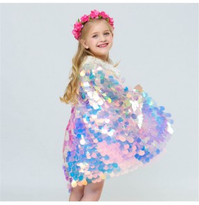 Girls drama cosplay bling mermaid cloak kids stage performance shiny sequin princess sweet cloak Cape sirène enfant