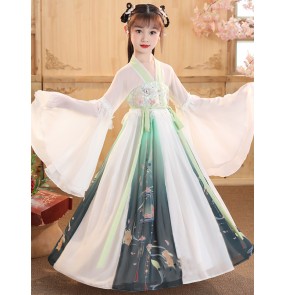 Girls film cosplay green fairy princess dresses tang han dynasty chinese ancient hanfu stage performance anime drama cosplay kimono dress for kids 