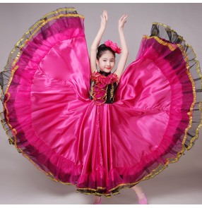 Girls flamenco dresses children Spanish folk red pink bull dance dresses kids stage performance drama cosplay dresses costumes