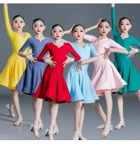 Girls grey blue pink red latin dance dresses for Children kids ballroom dancing costumes professional salsa dance outfits for Baby