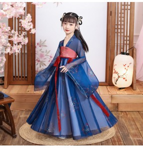 Girls' Hanfu Children's chinese fairy princess dresses Wide-sleeved fairy Chinese style princess full chest skirt Guzheng performance costume