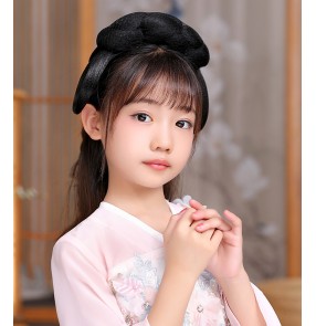 Girls Hanfu fairy dress cosplay Wig chinese ancient folk costumes Hair Band for kids film drama cosplay photos shooting antiquity Bun Hair styling wig