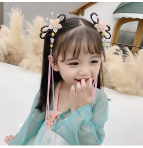 Girls Hanfu kimono dresses hairpin wig fairy princess dresses hair ornament bowknot flower streamer antique costume headdress hair accessories