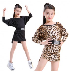 Girls hiphop street dance costumes leopard black colored kids children latin dance dress chacha salsa dance outfits