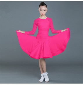 Girls hot pink competition latin dance dresses salsa chaha samba dance dress