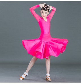 Girls hot pink competition latin dance dresses salsa latin rumba chacha dance costumes dresses