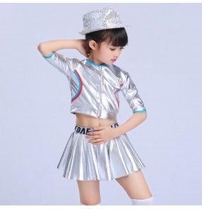 Girls jazz dance costumes street modern dance silver stage performance singers cheer leaders hiphop dancers rehearsal dresses