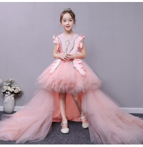 Girls jazz dance dress light pink modern dance birthday party celebration evening dresses piano performance costumes