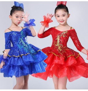 Girls jazz dance dress princes flower girls stage performance host chorus school competition show dress
