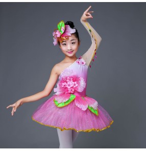 Girls jazz dance dresses for kids children singers chorus modern dance pink petals spring fairy cosplay dance princess dresses costumes