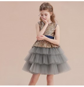 Girls jazz dance dresses silver wine sequin children platter skirt princess singers chorus stage show cosplay performance evening dance dresses