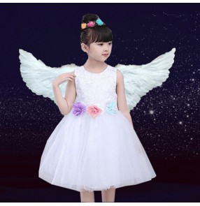 Girls jazz modern dance princess dress kids children white singers angel fairy drama cosplay dresses costumes