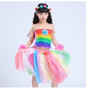 Girls jazz modern dance rainbow dresses children princess stage show performance cosplay costumes