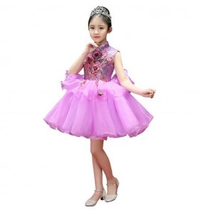 Girls jazz modern dance singers host solo dresses stage flower girls princess violet drama cosplay performance competition dresses