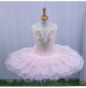 Girls kids baby light pink ballet dance dress flat tutu skirt ballerina solo leotard sleeping beauty pancake skirts birthday party show princess dress for children