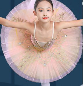 Girls kids baby pink with yellow ballet dance dress tutu skirt little swan lake professional ballerina ballet dance costumes birthday gift dress