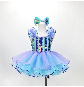 Girls Kids Baby Turquoise sequins ballet dance dresses tutu skirts jazz modern dance leotard princess dress for toddlers