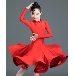 Girls kids black red competition latin ballroom dance dress salsa dance dresses