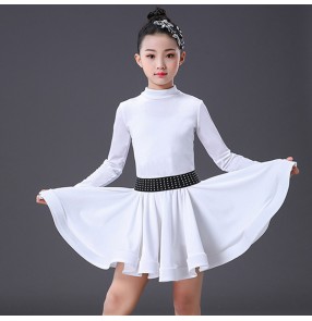 Girls kids  black red white velvet latin dance dresses salsa chacha rumba stage performance dress