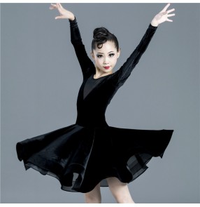 Girls kids black velvet competition latin dance dresses salsa dance dress latin dance costumes