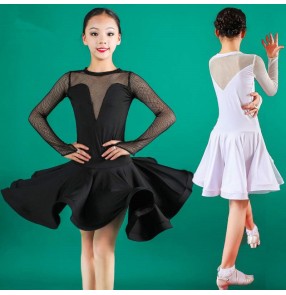 Girls kids black white colored latin dance dresses salsa rumba chacha dance dress costumes