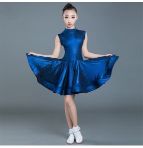 Girls kids blue competition latin dance dresses ballroom salsa chacha dance dresses