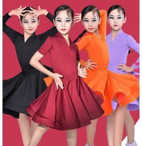 Girls kids blue orange wine black discount Latin dance dresses children ballroom performance clothing competition dance dresses