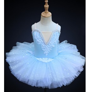 Girls kids blue pink red ballet dance dress tutu skirt professional ballet dance costumes for girls children classical ballerina stage performance dance dress birthday gift photos shooting dress for kids