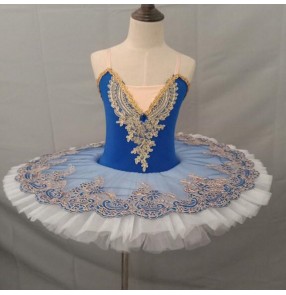 Girls kids blue with white little swan lake ballet dance dresses ballerina tutu skirt ballet dance dress costumes