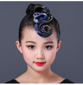 girls kids children ballroom latin competition dance rhinestones hair bangs wig headdress hair accessories