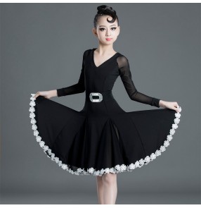 Girls kids children black latin dance dresses 