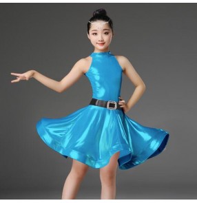 Girls kids children competition latin dance dresses glitter modern dance salsa samba chacha dance dress skirts costumes