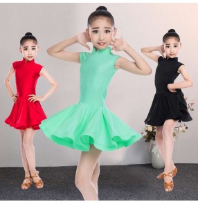 Girls kids children competition latin dance dresses stage performance training practice rumba salsa chacha latin dress costumes