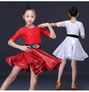 Girls kids children lace competition latin dance dresses stage performance salsa rumba chacha dance dress costumes