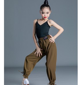 Girls kids children latin ballroom dance costumes modern dance salsa stage performance latin dance tops and pants for girls