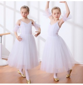 Girls kids children modern dance long length swan lake ballet dress kids children stage performance tutu dress