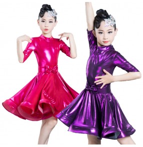 Girls kids children pink blue competition latin dance dresses stage performance salsa rumba samba chacha dance dresses