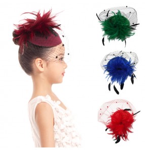 Girls kids children stage performance wool pillbox hats evening party show top hat hair accessories headdress