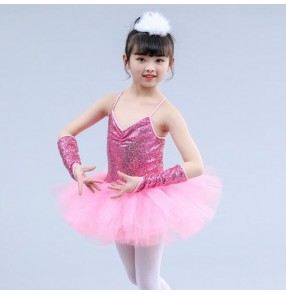 Girls kids children white sequin modern dance jazz dance dresses singers chorus stage performance school show competition party ballet dress