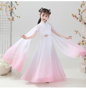 Girls kids Chinese Hanfu fairy dress Chinese style Guzheng Performance Costume birthday party stage performance Fairy model show Piano Long Dress