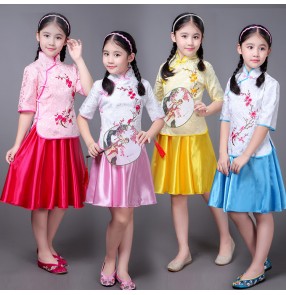 Girls kids chinese traditional qipao dresses folk dance costumes ancient traditional cheongsam dress stage performance drama cosplay robes dresses