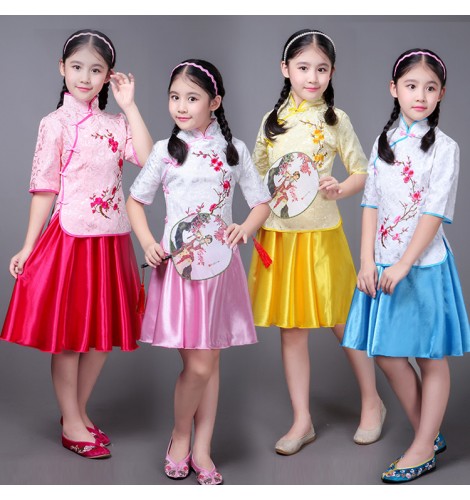 Girls kids chinese traditional qipao dresses folk dance costumes ...