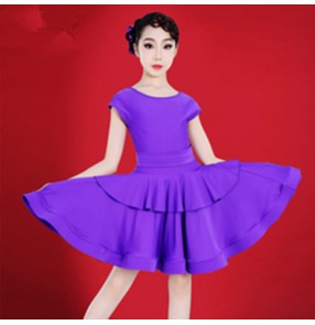 Girls kids competition ballroom latin dance dresses children violet white pink colored salsa rumba latin dresses