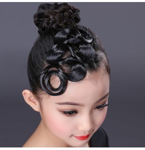 Girls kids competition latin ballrom dance hair bangs stage performance headdress hair accessories