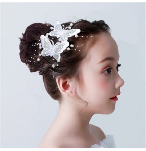 Girls kids competition latin dance stage performance flower girls butterfly headdress hair accessories one pair