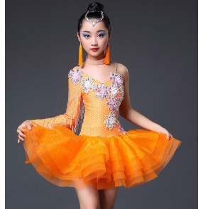 Girls kids diamond competition latin dance dresses stage performance salsa latin dresses