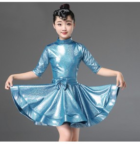 Girls kids glitter competition ballroom latin dance dresses